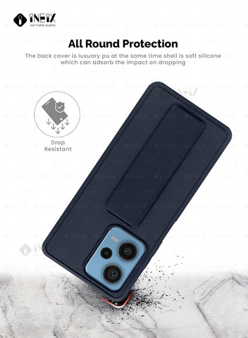 2 Pieces Multicolour Magnetic Wrist Strap Hand Grip Stand Back Case Cover for Xiaomi Redmi Note 12 Pro Plus 5G-Black/NavyBlue