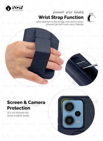 2 Pieces Multicolour Magnetic Wrist Strap Hand Grip Stand Back Case Cover for Xiaomi Redmi Note 12 Pro Plus 5G-Black/NavyBlue