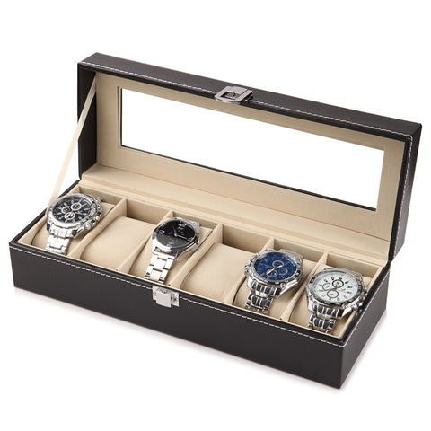 2/6/10/12 Slots Leather Watch Case Storage Box New Mens Watch Holder Watch Box Organizer Fashion Watch Display