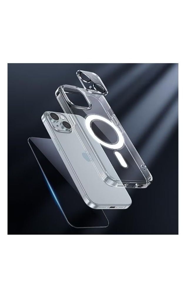 3-in-1 Heavy Duty Protection Magsafe Case for iPhone 15 | 360° Anti-Shock Protection | Magsafe Cover Case | Lens Protection | 9H Glass Screen Protector