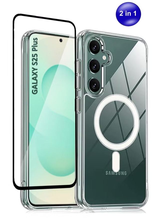 For Samsung Galaxy S25 Plus - 2 in 1 Pack Crystal Flexible Protective Silicone -MagSafeWireless Charging and Tempered Glass Screen Protector